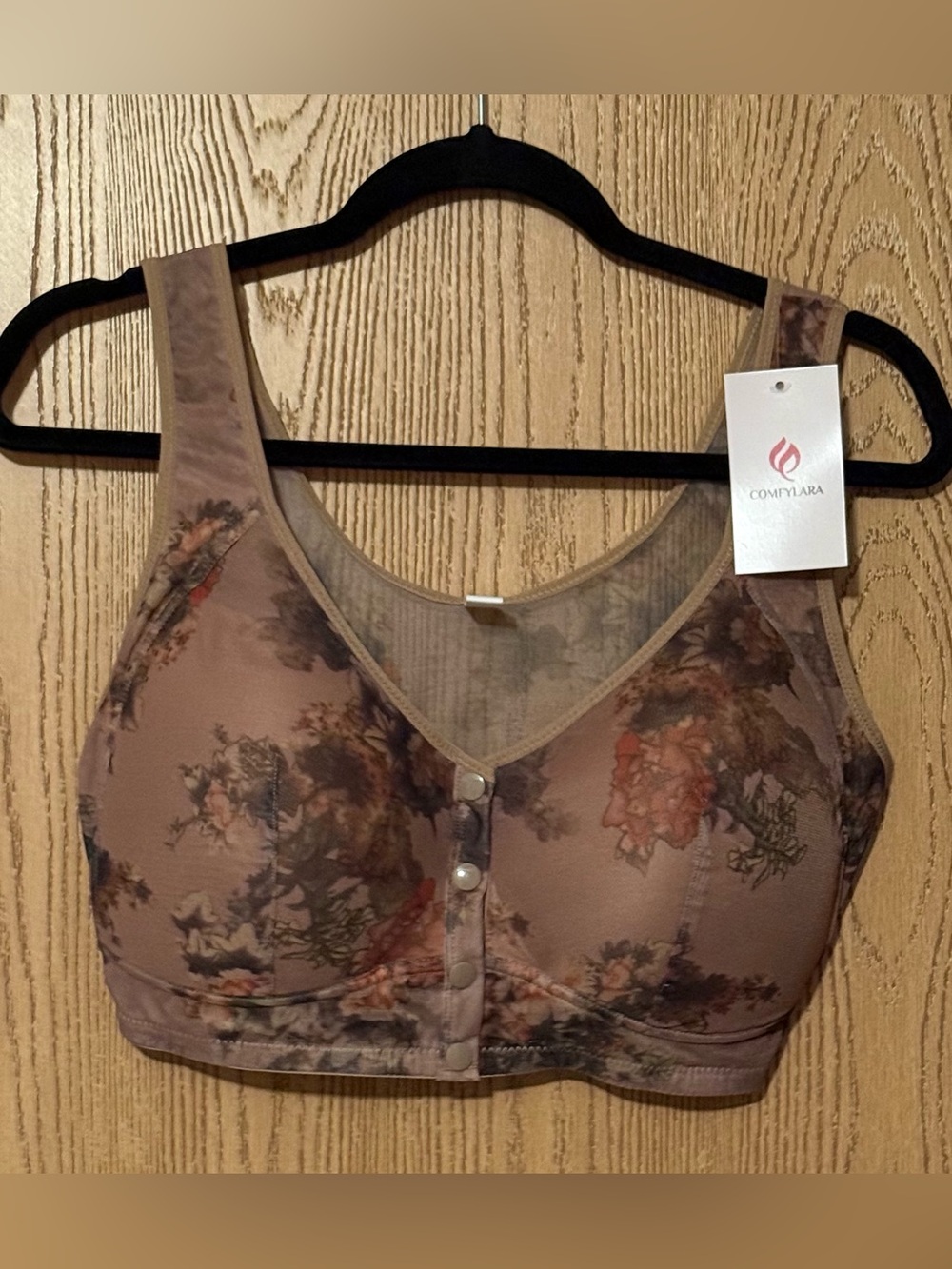 Floral Front-Snap Comfort Bra in Taupe Floral
